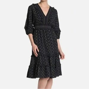 Max Studio Dark Midi Dress with Elegant Pattern
